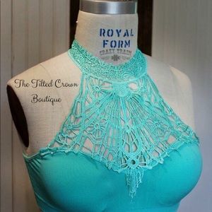 Crazy Train Lace Bralette Turquoise